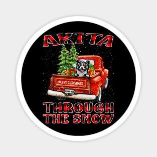 Christmas Akita Through The Snow Dog Santa Truck Tree Magnet